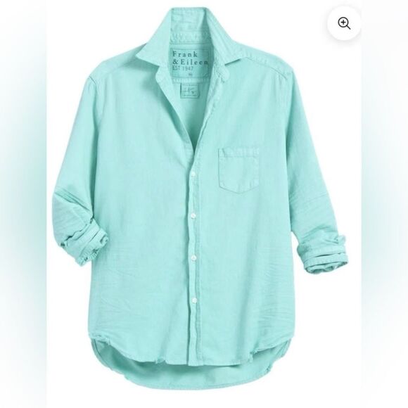 Frank & Eileen Shirley Mint Button-Up Shirt Blue Green Oversized Size XS - Picture 7 of 11